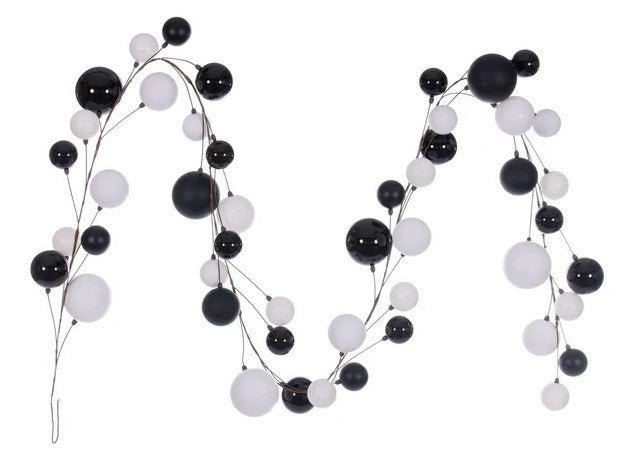 10' White Black Branch Ball Garland - Holiday Warehouse Garland