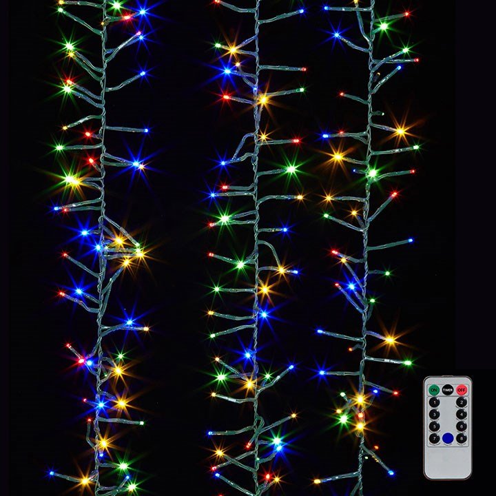 44' Multi Color LED Cluster Garland Green Wire - Holiday Warehouse