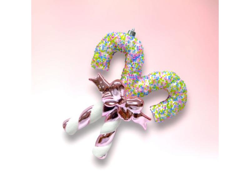 Candy Sprinkle Candy Canes Ornaments 3pc - Holiday Warehouse