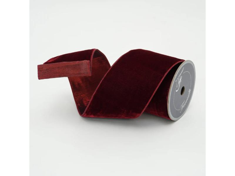 1" X 10 Yds Burgundy Velvet Luster Ribbon - Holiday Warehouse