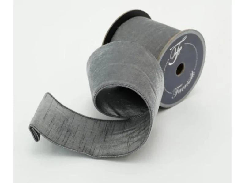 1" X 10 Yds Gray Velvet Luster Ribbon - Holiday Warehouse