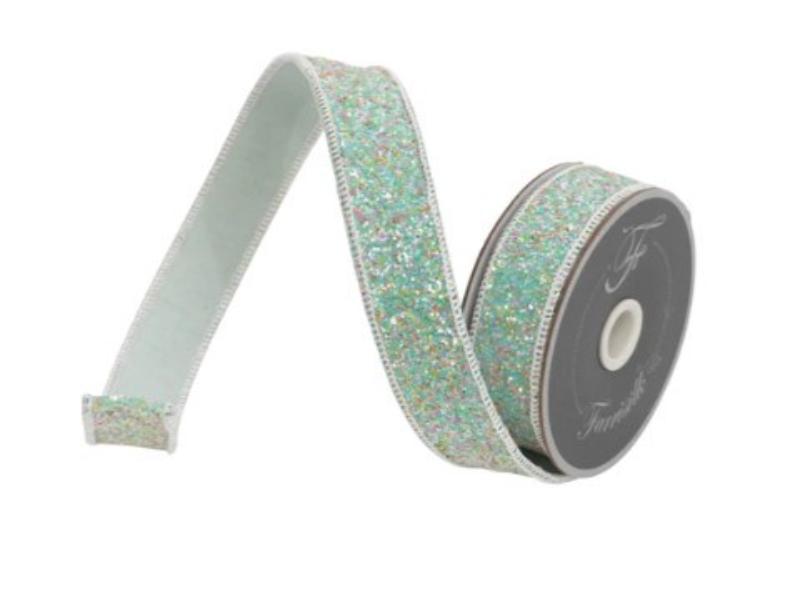 1" X 10 Yds Mint Spearmint Glitter Ribbon - Holiday Warehouse