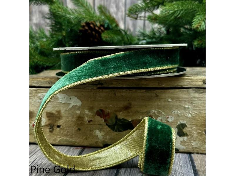 1" X 10 Yds Pine Green Lush Velvet Matching Dupion Back Ribbon - Holiday Warehouse