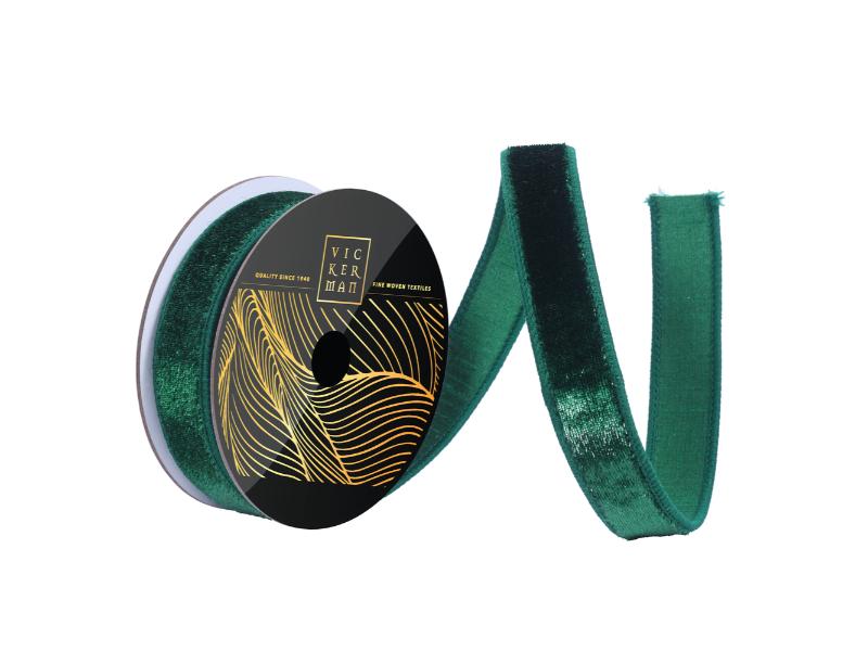 1" x 10yd Emerald Velvet Luster Ribbon - Holiday Warehouse