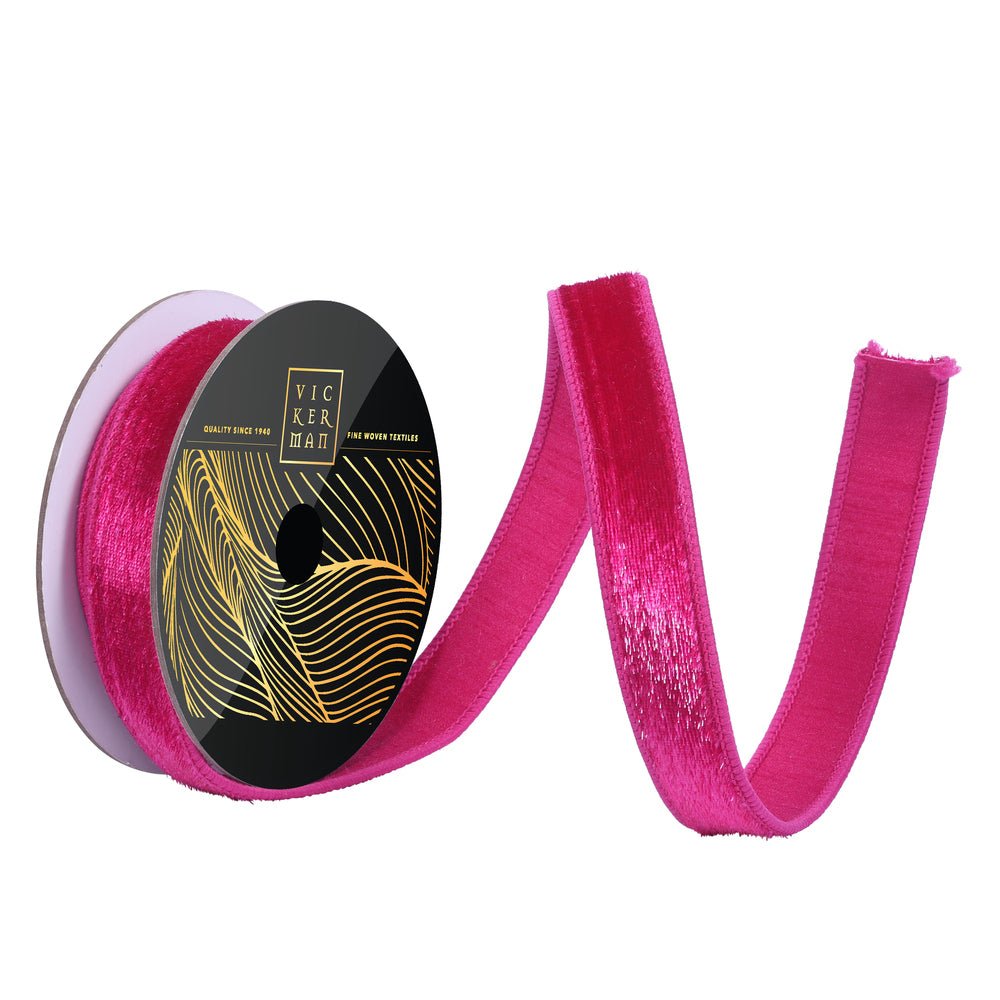 1" x 10yd Fuchsia Velvet Luster Ribbon - Holiday Warehouse