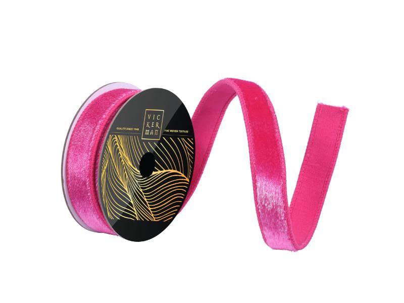 1" x 10yd Hot Pink Velvet Luster Ribbon - Holiday Warehouse