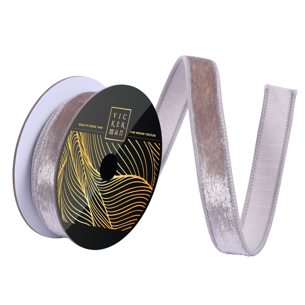 1" x 10yd Pewter Velvet Luster Ribbon - Holiday Warehouse