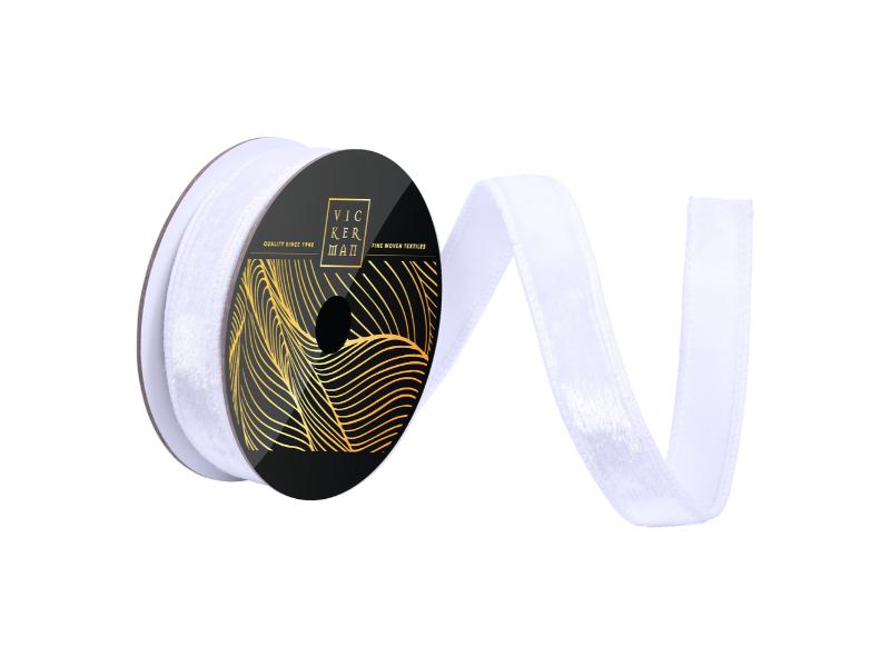 1" x 10yd White Velvet Luster Ribbon - Holiday Warehouse