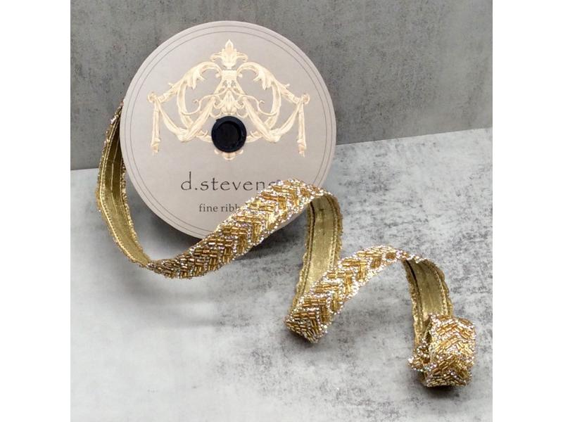 1" X 5 Yds Gold Bead Jewel Chevron Glam Ribbon - Holiday Warehouse