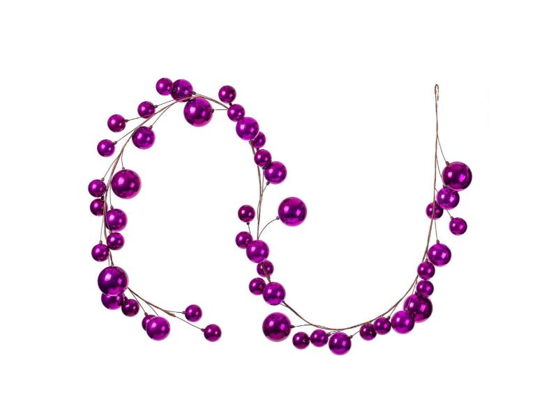 10' Fuchsia Pearl Branch Ball Garland - Holiday Warehouse