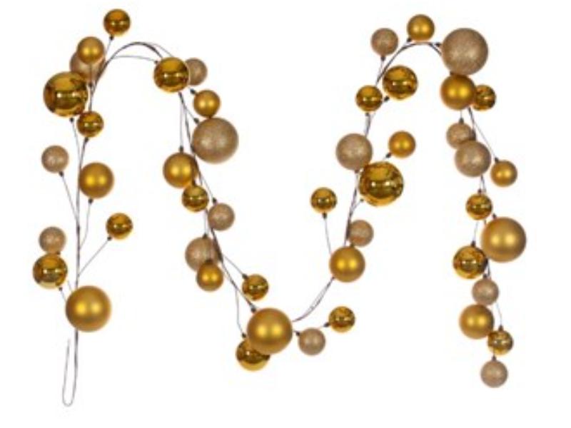 10' Gold Matte Shiny Branch Ball Garland - Holiday Warehouse