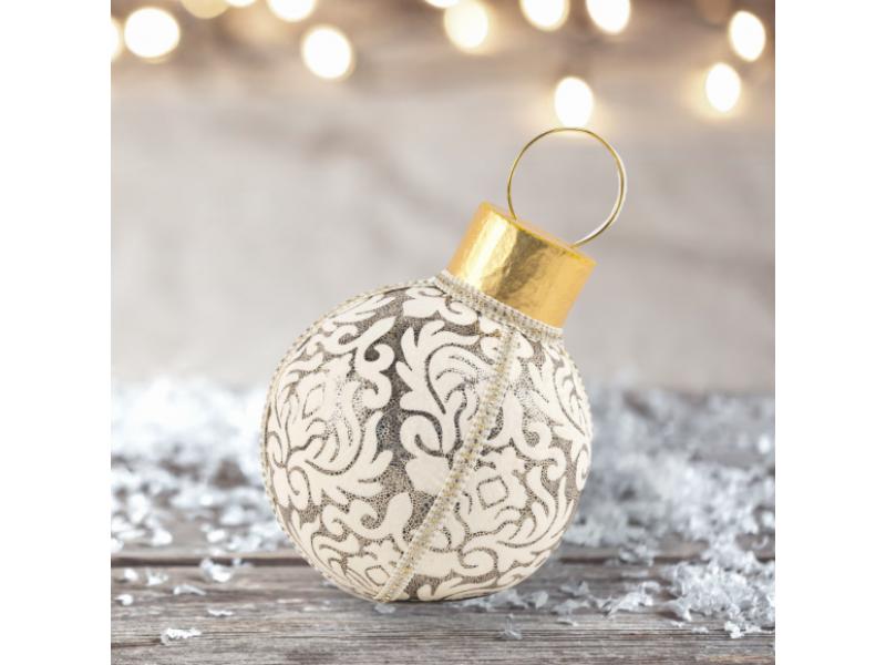 10" Pattern Grey/Gold Bauble Tabletop - Holiday Warehouse