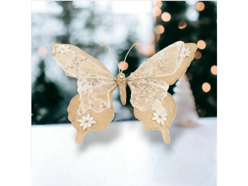10.5" Winter Lace Tan Butterfly 6pc - Holiday Warehouse