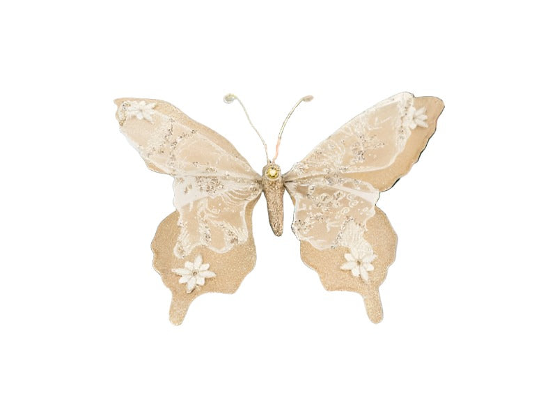 10.5" Winter Lace Tan Butterfly 6pc - Holiday Warehouse