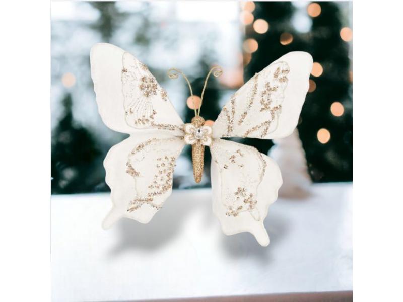 10.5" Winter Lace White Butterfly 6pc - Holiday Warehouse