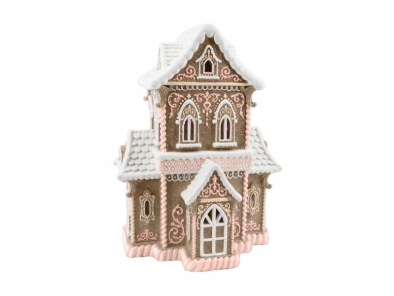 14" Pink Gingerbread LED Victorian House - Holiday Warehouse
