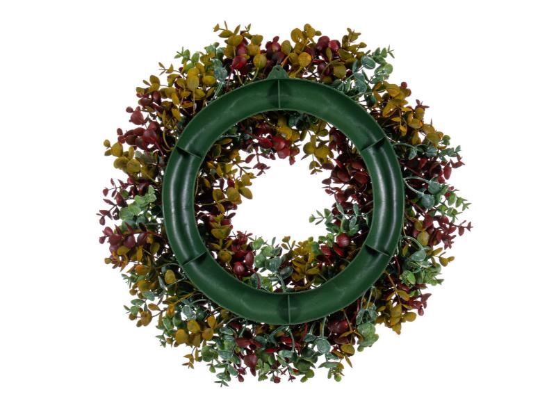 18" Red and Green Spiral Artificial Eucalyptus Wreath - Holiday Warehouse