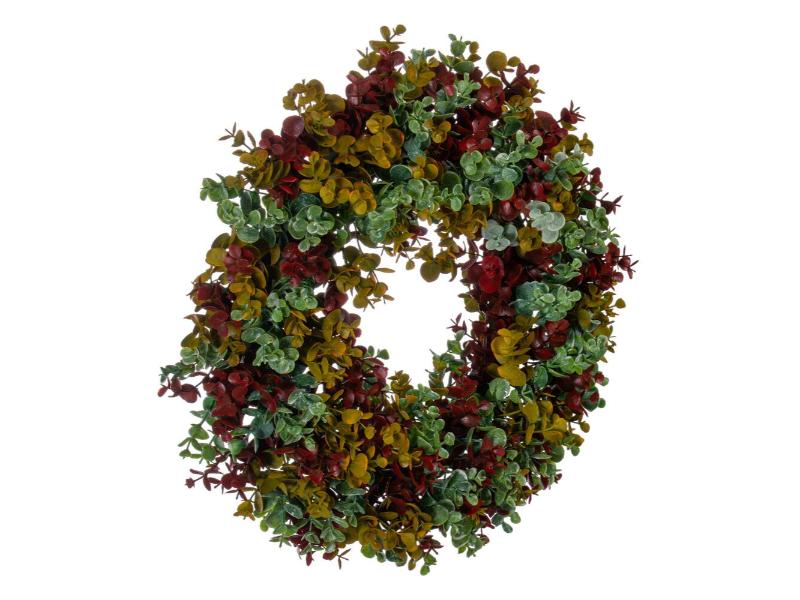 18" Red and Green Spiral Artificial Eucalyptus Wreath - Holiday Warehouse