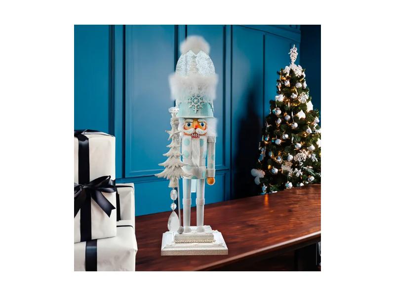 20" Hollywood Nutcrackers™ Battery Operated Lighted Animated Musical White Soldier Water Globe Hat Nutcracker - Holiday Warehouse