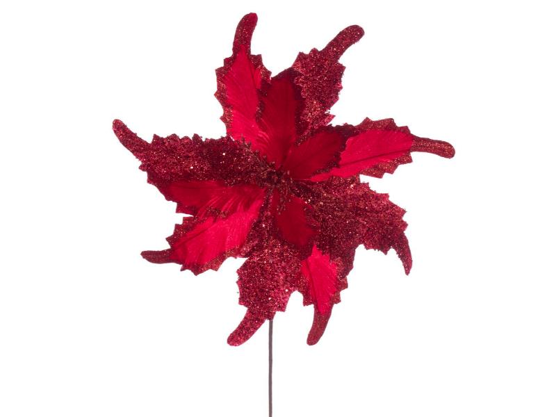 20" Red Grand Velvet Poinsettia Stem 2PC - Holiday Warehouse
