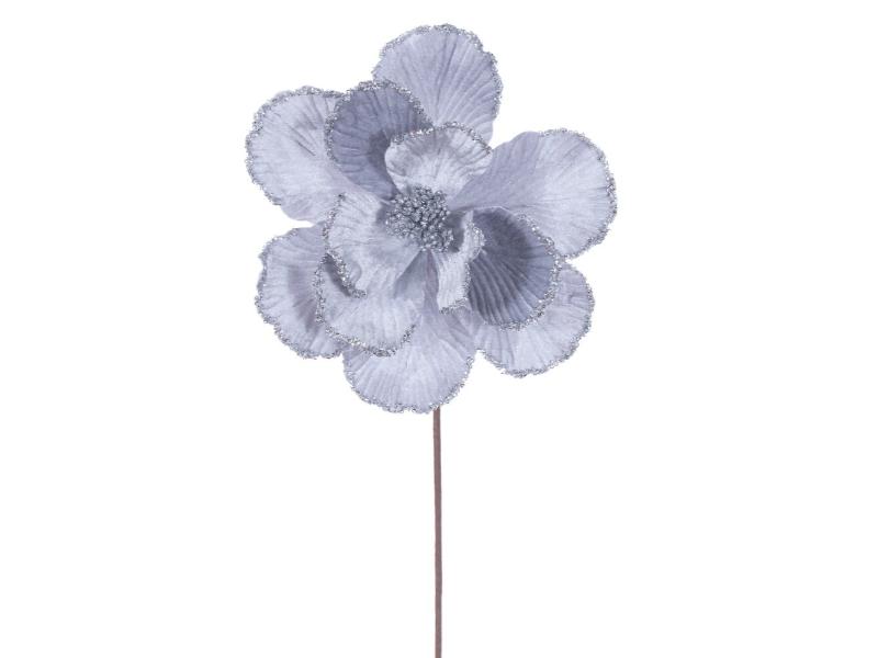 20" Silver Velvet Bead Trim Magnolia Stem 3/Bag - Holiday Warehouse