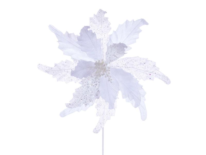 20" White Grand Velvet Poinsettia Stem 2PC - Holiday Warehouse