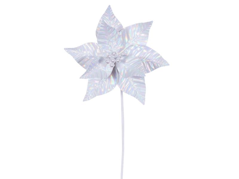 20" White Iridescent Poinsettia Stem 3PC - Holiday Warehouse