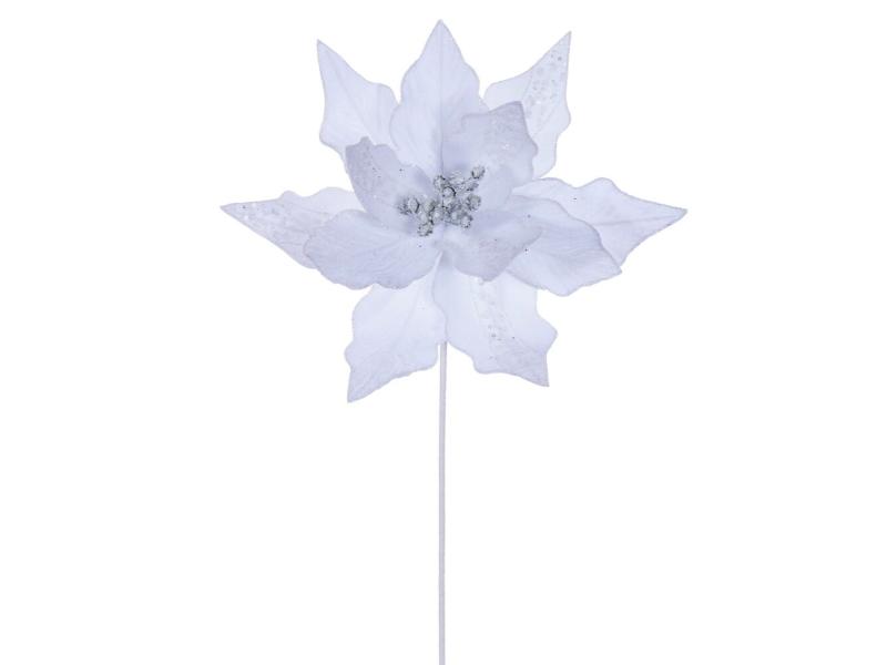 20" White Velvet Striped Poinsettia Stem 3/Bag - Holiday Warehouse