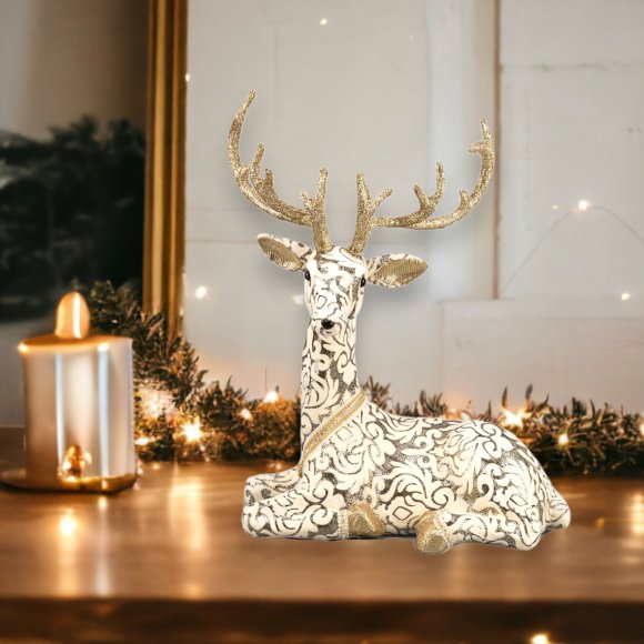 21" Pattern Gold/Grey Deer - Laying - Holiday Warehouse