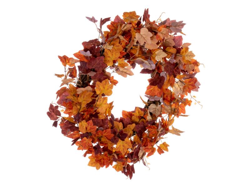 22" Artificial Orange Fall Maple Leaf Wreath - Holiday Warehouse