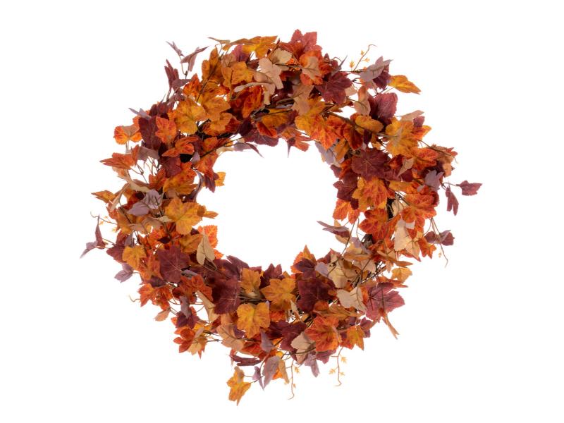 22" Artificial Orange Fall Maple Leaf Wreath - Holiday Warehouse