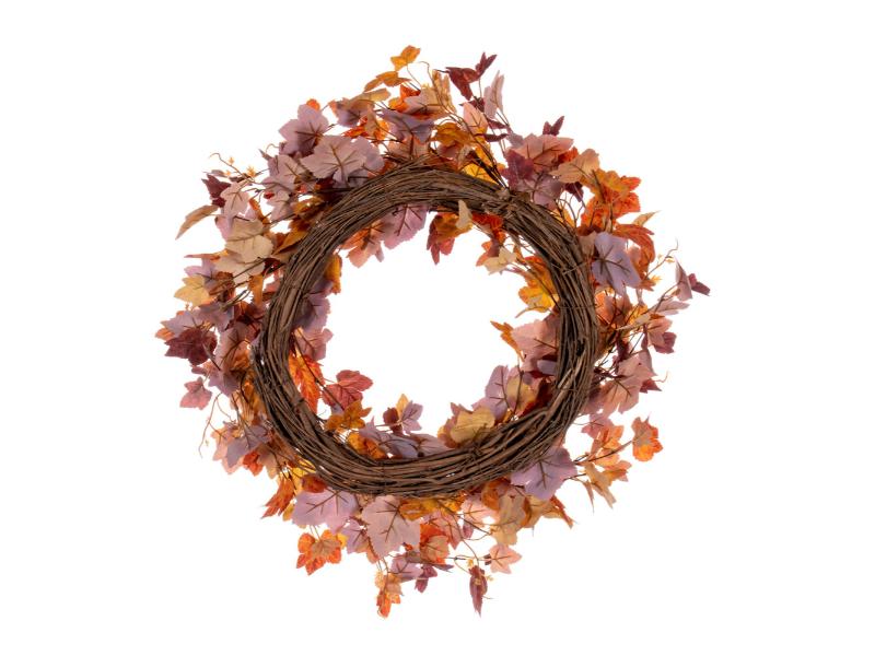 22" Artificial Orange Fall Maple Leaf Wreath - Holiday Warehouse