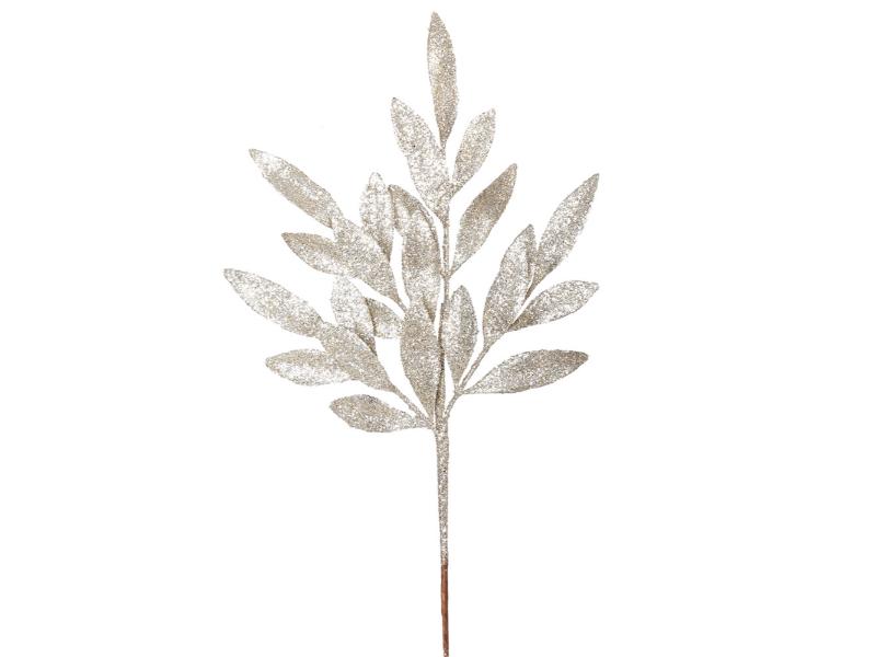 22" Champagne Glitter Bay Leaf Spray 12PC - Holiday Warehouse
