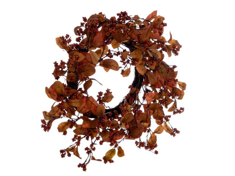 22" Orange Fall Leaves and Berries Wreath - Holiday Warehouse