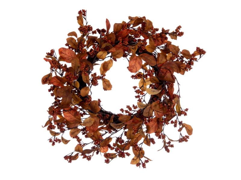 22" Orange Fall Leaves and Berries Wreath - Holiday Warehouse