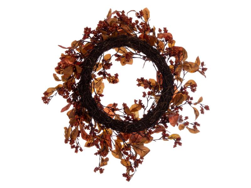 22" Orange Fall Leaves and Berries Wreath - Holiday Warehouse