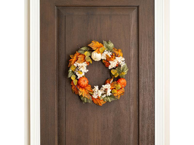 22" Orange Fall Pumpkin Hydrangea Wreath - Holiday Warehouse