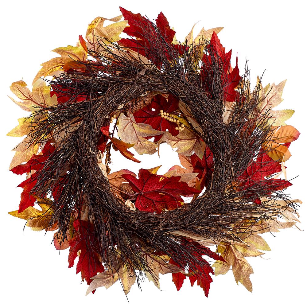 22" Pine Cone/Berry/Corn Husk/Maple Wreath - Holiday Warehouse