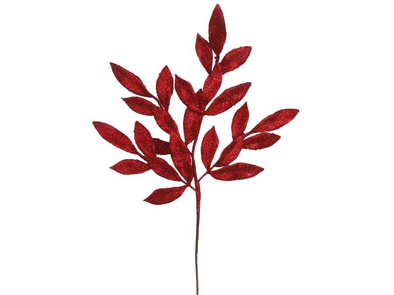 22" Red Glitter Bay Leaf Spray 12PC - Holiday Warehouse