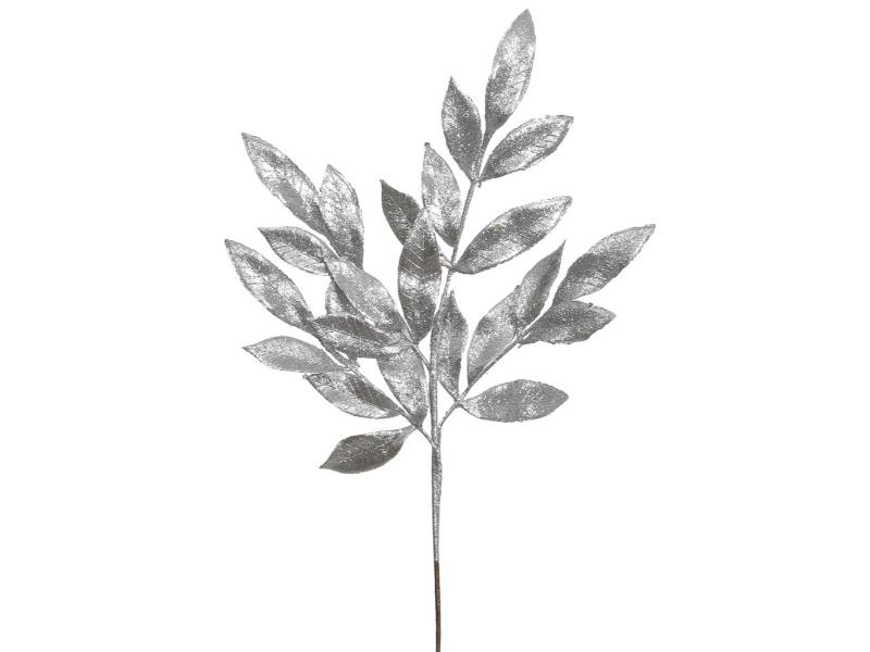 22" Silver Glitter Bay Leaf Spray 12PC - Holiday Warehouse
