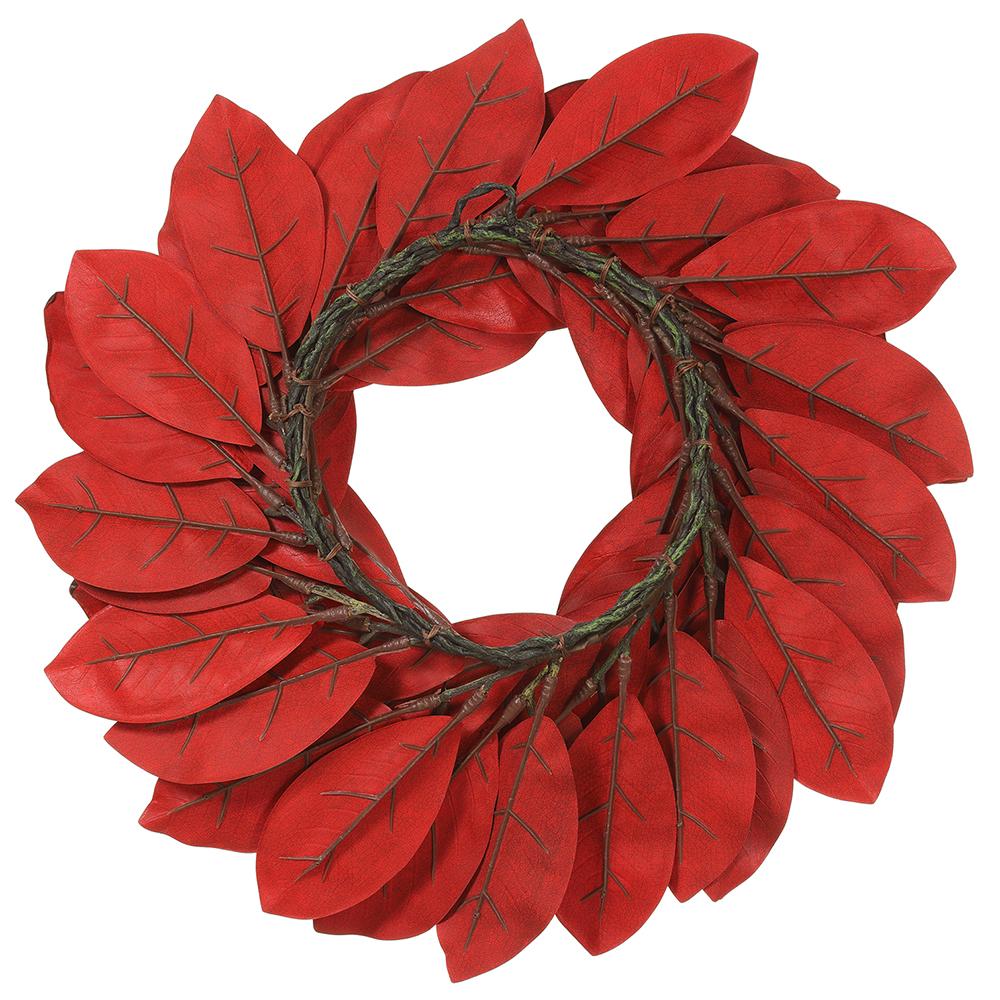 24" Burgundy Magnolia Leaf Wreath - Holiday Warehouse