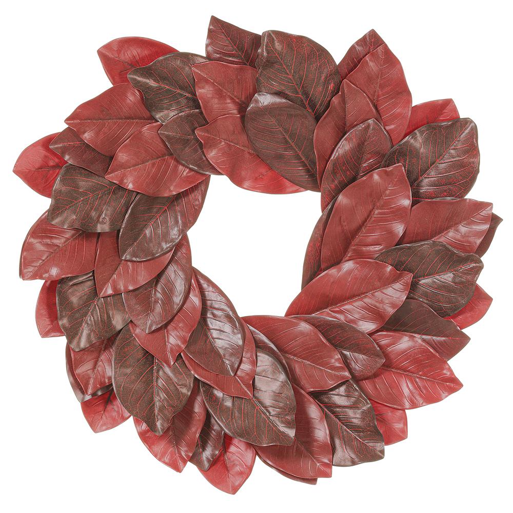24" Burgundy Magnolia Leaf Wreath - Holiday Warehouse