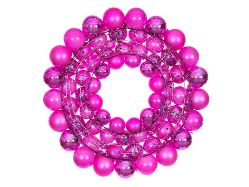 24" Hot Pink Ball Wreath - Holiday Warehouse