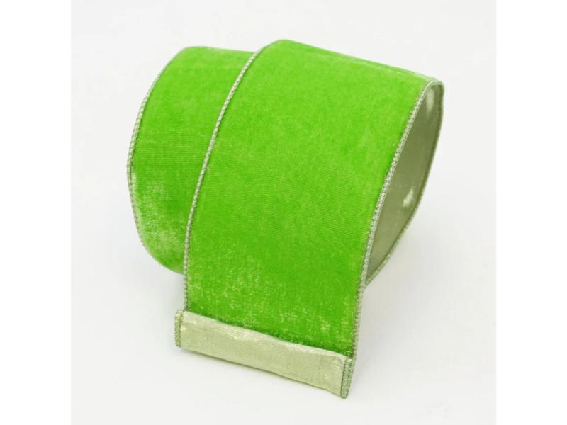 2.5" X 10 Yds Bright Lime Velvet Luster Ribbon - Holiday Warehouse