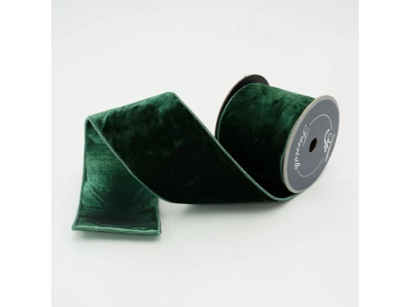 2.5" x 10 Yds Dark Pine Velvet Luster Ribbon - Holiday Warehouse