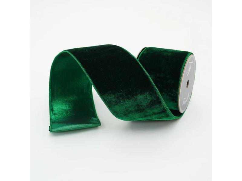 2.5" X 10 Yds Emerald Green Velvet Luster Ribbon - Holiday Warehouse