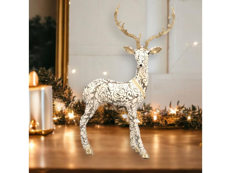 29.5" Gold/Grey Pattern Deer - Standing - Holiday Warehouse