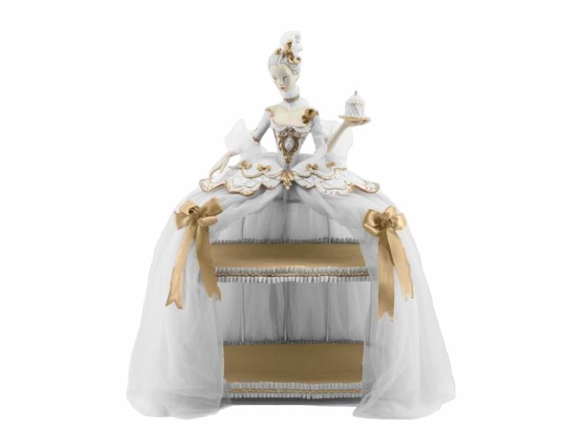 37" White and Gold Marie Cake Displayer - Holiday Warehouse