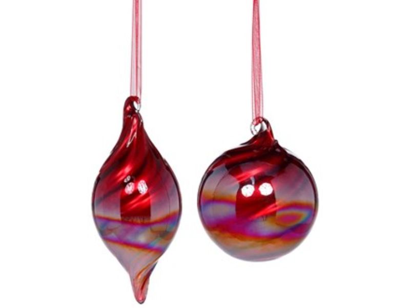 4" Raspberry Shiny Ribbed Ornament Set of 2
