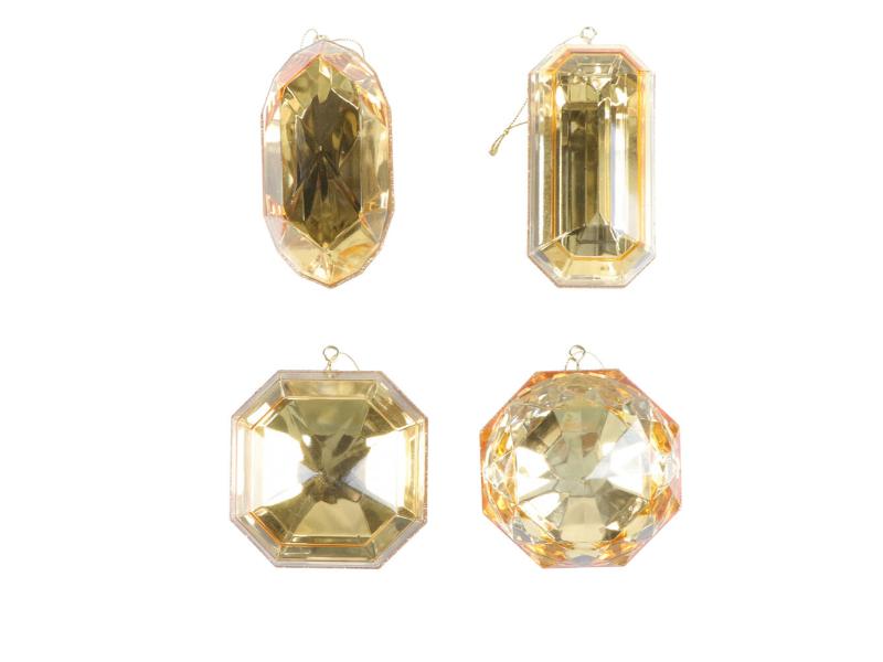 4-5" Gold Jewel Glitter Ornament 4pc Set - Holiday Warehouse
